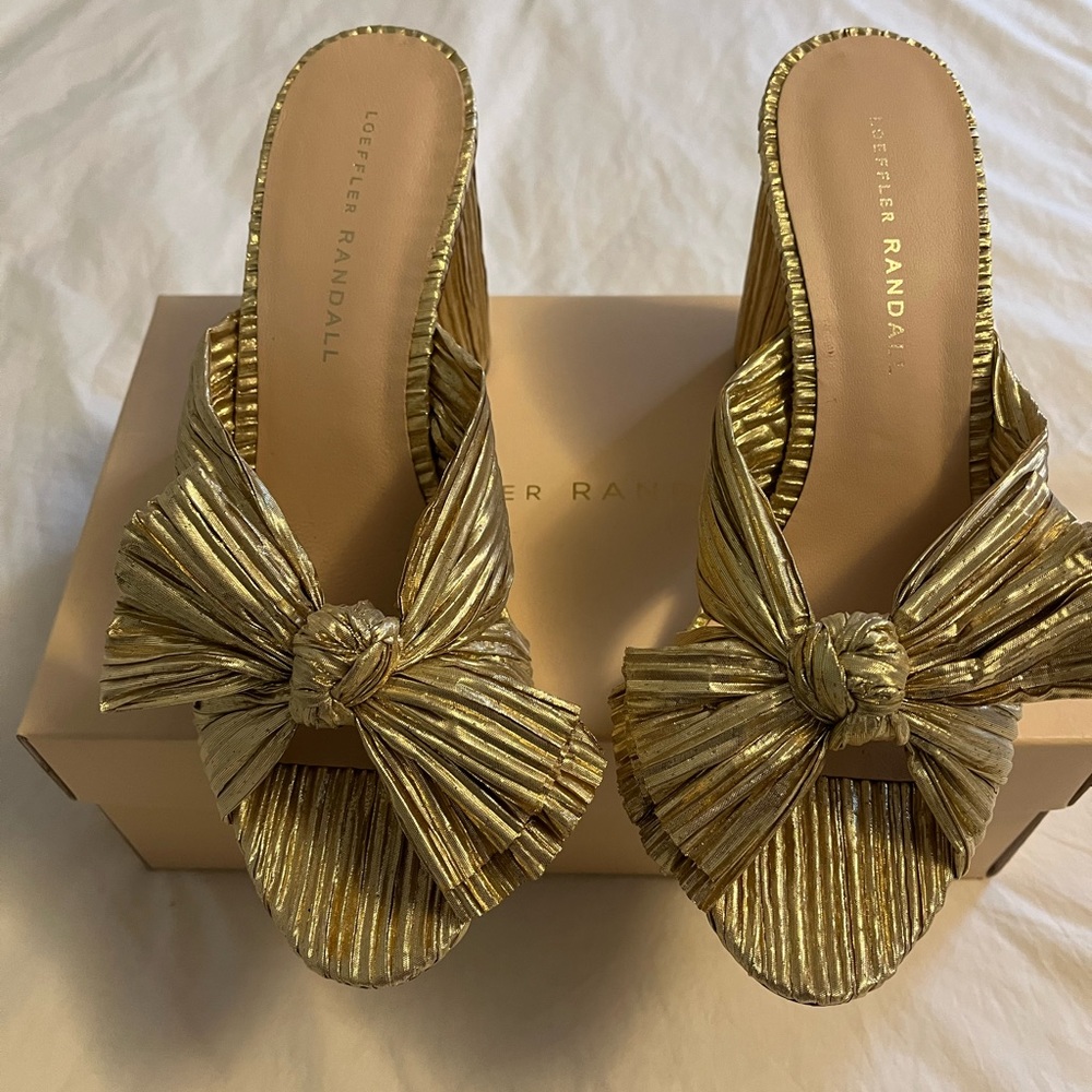 Loeffler Randall Penny Gold Pleated Bow Heel